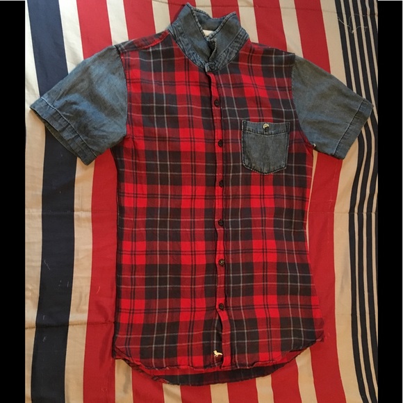PLAID JEAN MODERN AMUSEMENT CASUAL BUTTON DOWN - Picture 1 of 2